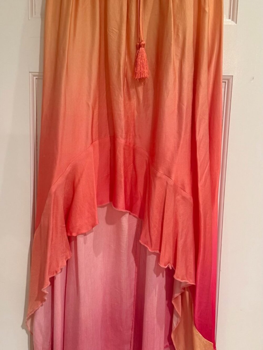 Surf Gypsy Ombre Coral Pink Ruffle High Low Skirt S